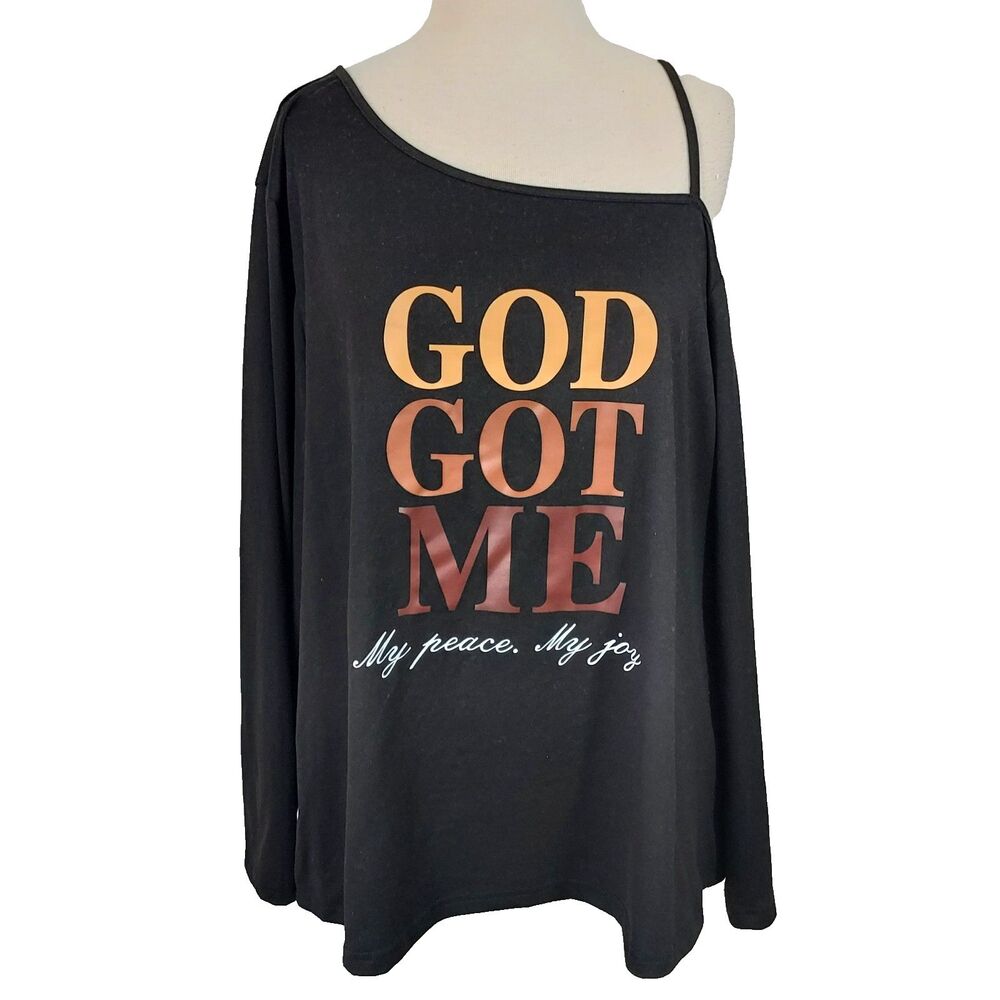 Shein Curve Black God Got Me Graphic Tee Plus Size 3XL Off Shoulder Comfy Soft